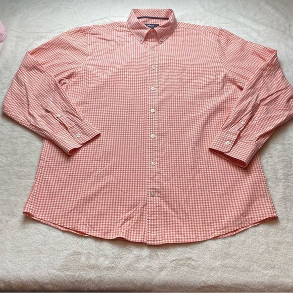 Johnnie O Coral And White Checkered Long Sleeve Button Down Shirt Size XL - Picture 1 of 12